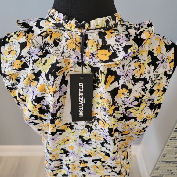 ❤️NEW Karl Lagerfeld Paris Yagavi Ruffle Blouse Sleeveless Size Medium NWT ❤️ - Picture 8 of 16